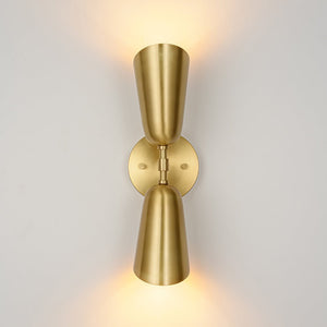 LightFixturesUSA - Mid - Century Brushed Brass 2 - Light Up Down Dual Cone Wall Lamp - Wall Sconce - 1 Pack - 
