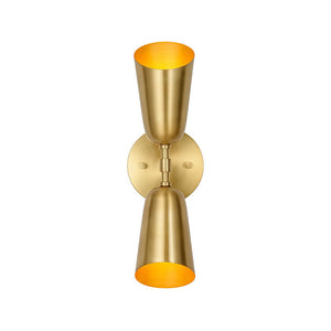 LightFixturesUSA - Mid - Century Brushed Brass 2 - Light Up Down Dual Cone Wall Lamp - Wall Sconce - 1 Pack - 