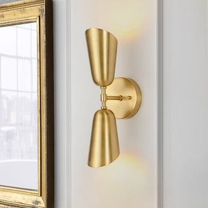 LightFixturesUSA - Mid - Century Brushed Brass 2 - Light Up Down Dual Cone Wall Lamp - Wall Sconce - 1 Pack - 