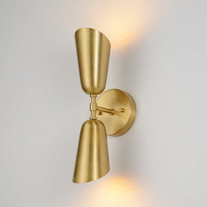 LightFixturesUSA - Mid - Century Brushed Brass 2 - Light Up Down Dual Cone Wall Lamp - Wall Sconce - 1 Pack - 