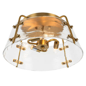 LightFixturesUSA - Mid - Century Clear Textured Glass Drum Flush Mount Light - Ceiling Light - Brass - 