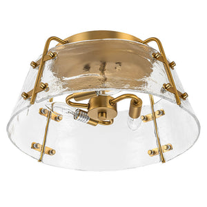 LightFixturesUSA - Mid - Century Clear Textured Glass Drum Flush Mount Light - Ceiling Light - Brass - 