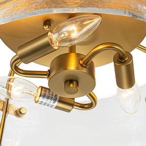 LightFixturesUSA - Mid - Century Clear Textured Glass Drum Flush Mount Light - Ceiling Light - Brass - 