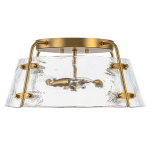 LightFixturesUSA - Mid - Century Clear Textured Glass Drum Flush Mount Light - Ceiling Light - Brass - 