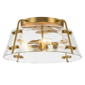LightFixturesUSA - Mid - Century Clear Textured Glass Drum Flush Mount Light - Ceiling Light - Brass - 