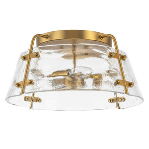 LightFixturesUSA - Mid - Century Clear Textured Glass Drum Flush Mount Light - Ceiling Light - Brass - 