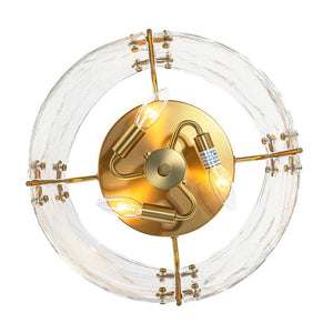 LightFixturesUSA - Mid - Century Clear Textured Glass Drum Flush Mount Light - Ceiling Light - Brass - 