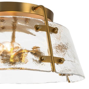 LightFixturesUSA - Mid - Century Clear Textured Glass Drum Flush Mount Light - Ceiling Light - Brass - 