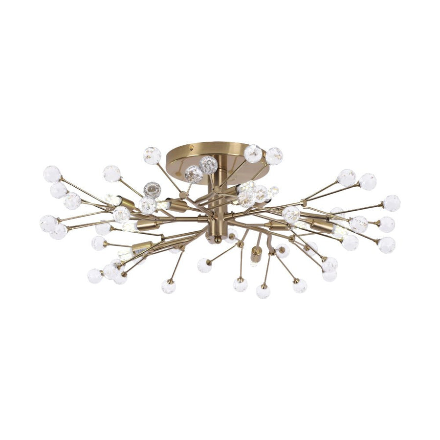 LightFixturesUSA - Mid - Century Firework Crystal Branching Semi Flush Mount - Ceiling Light - Gold - 