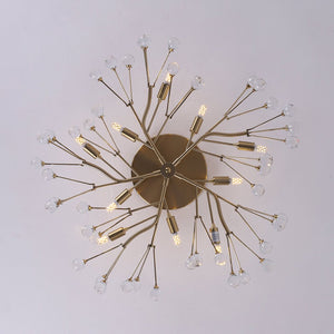 LightFixturesUSA - Mid - Century Firework Crystal Branching Semi Flush Mount - Ceiling Light - Gold - 