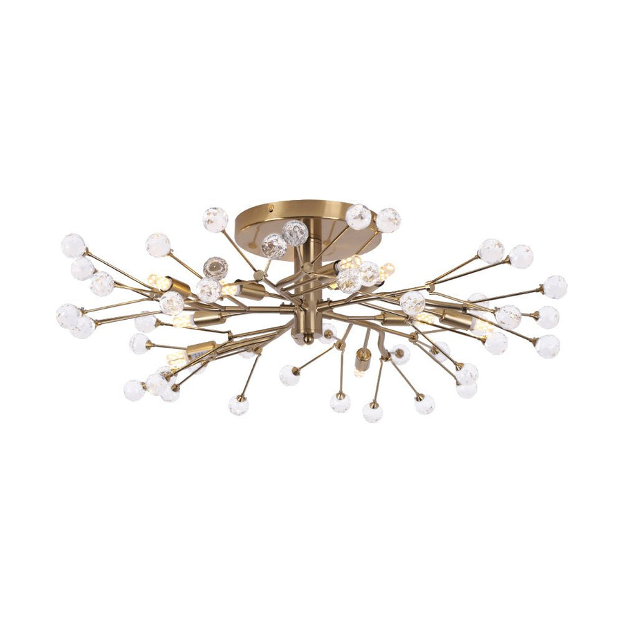 LightFixturesUSA - Mid - Century Firework Crystal Branching Semi Flush Mount - Ceiling Light - Gold - 