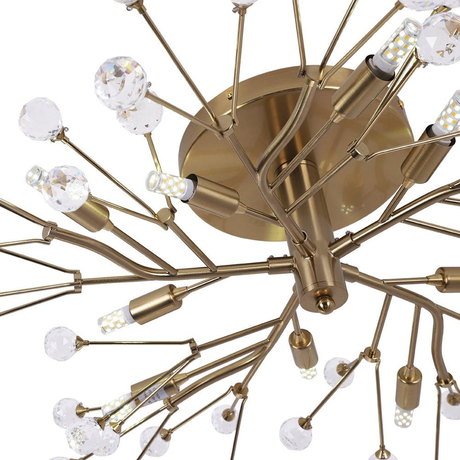 LightFixturesUSA - Mid - Century Firework Crystal Branching Semi Flush Mount - Ceiling Light - Gold - 