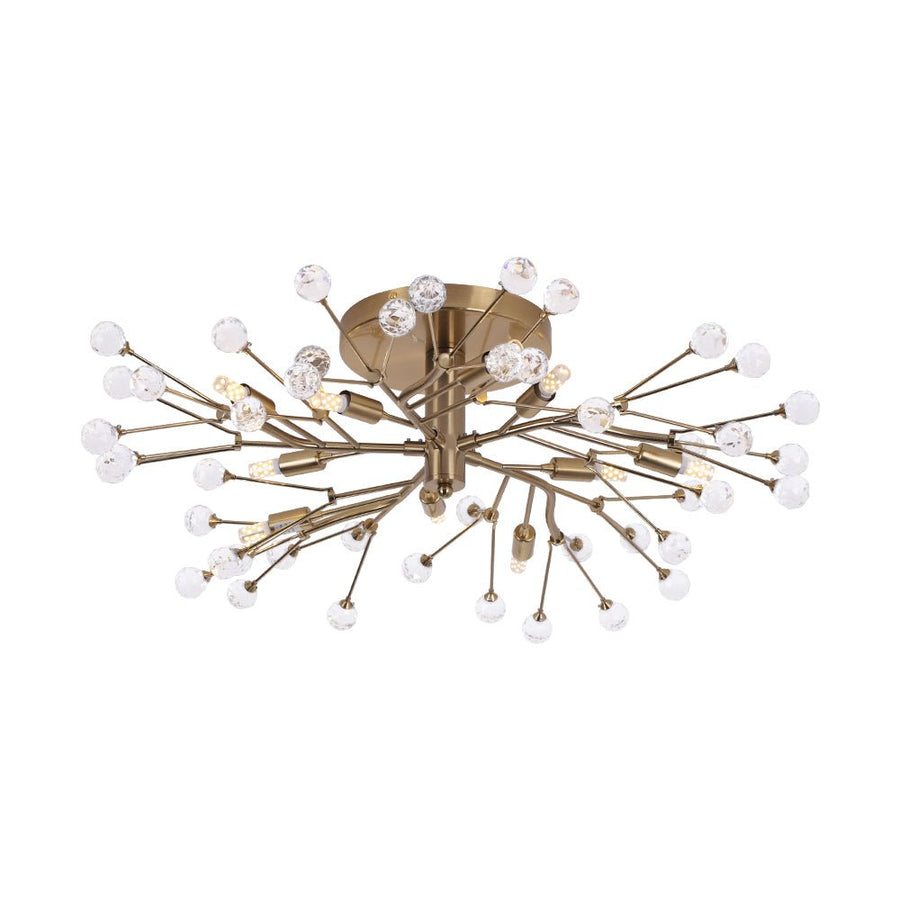 LightFixturesUSA - Mid - Century Firework Crystal Branching Semi Flush Mount - Ceiling Light - Gold - 
