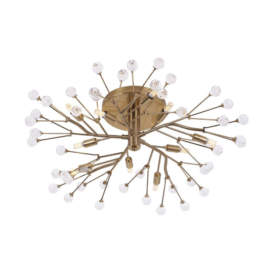 LightFixturesUSA - Mid - Century Firework Crystal Branching Semi Flush Mount - Ceiling Light - Gold - 