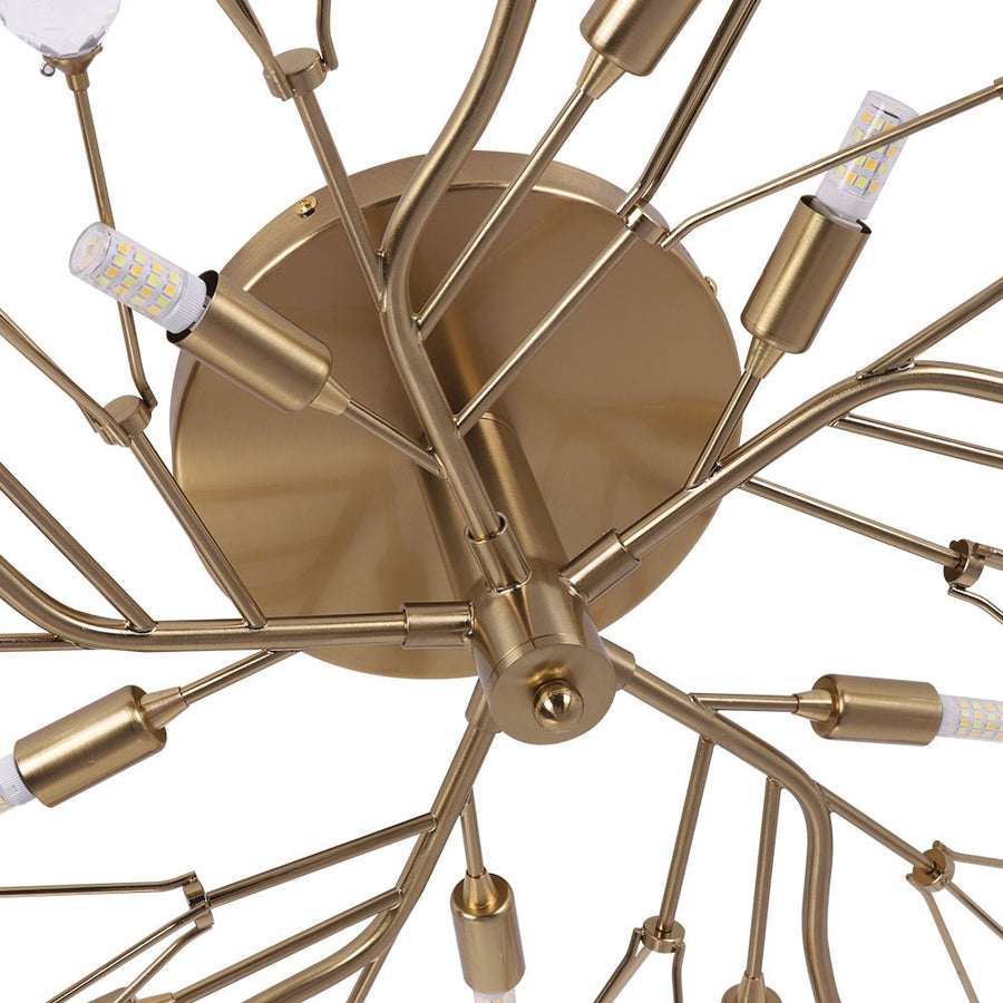 LightFixturesUSA - Mid - Century Firework Crystal Branching Semi Flush Mount - Ceiling Light - Gold - 