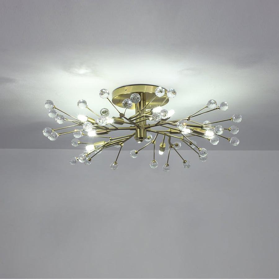 LightFixturesUSA - Mid - Century Firework Crystal Branching Semi Flush Mount - Ceiling Light - Gold - 