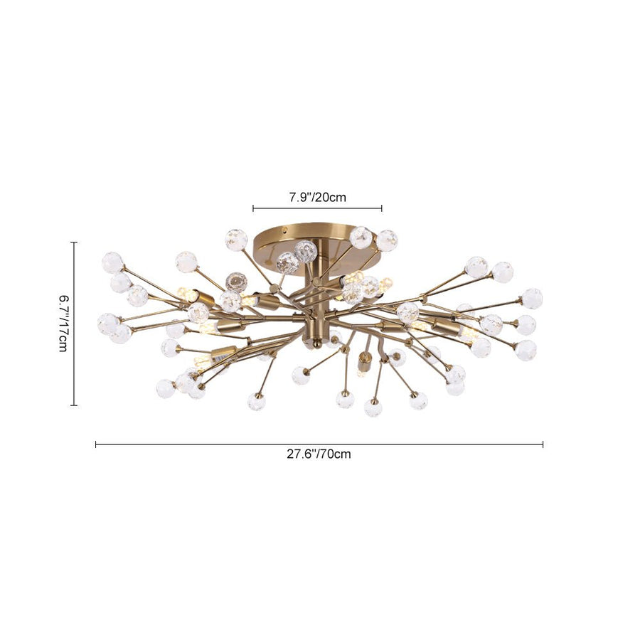 LightFixturesUSA - Mid - Century Firework Crystal Branching Semi Flush Mount - Ceiling Light - Gold - 