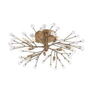 LightFixturesUSA - Mid - Century Firework Crystal Branching Semi Flush Mount - Ceiling Light - Gold - 