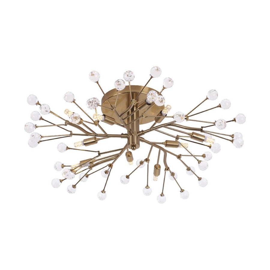 LightFixturesUSA - Mid - Century Firework Crystal Branching Semi Flush Mount - Ceiling Light - Gold - 