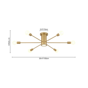 LightFixturesUSA-Mid-Century Flush Mount Sputnik Ceiling Light-Ceiling Light-Gold-6 + 1 LED
