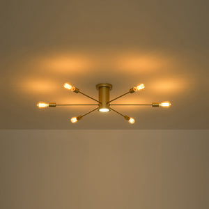 LightFixturesUSA-Mid-Century Flush Mount Sputnik Ceiling Light-Ceiling Light-Gold-6 + 1 LED
