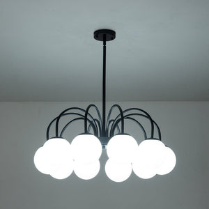 LightFixturesUSA-Mid-Century Frosted Glass Globe Bubble Round Chandelier-Chandelier-10-Lt-Black