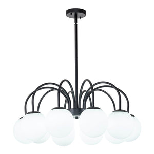 LightFixturesUSA-Mid-Century Frosted Glass Globe Bubble Round Chandelier-Chandelier-10-Lt-Black