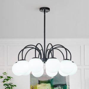 LightFixturesUSA-Mid-Century Frosted Glass Globe Bubble Round Chandelier-Chandelier-10-Lt-Black