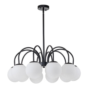 LightFixturesUSA-Mid-Century Frosted Glass Globe Bubble Round Chandelier-Chandelier-10-Lt-Black