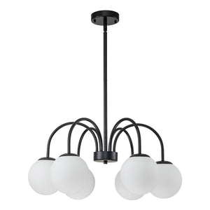 LightFixturesUSA-Mid-Century Frosted Glass Globe Bubble Round Chandelier-Chandelier-10-Lt-Black