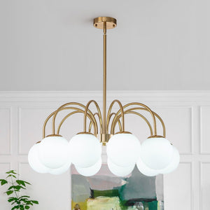 LightFixturesUSA-Mid-Century Frosted Glass Globe Bubble Round Chandelier-Chandelier-10-Lt-Brass