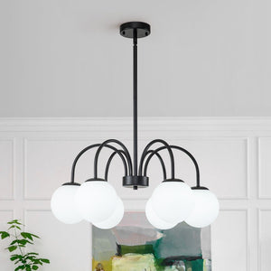 LightFixturesUSA-Mid-Century Frosted Glass Globe Bubble Round Chandelier-Chandelier-6-Lt-Black