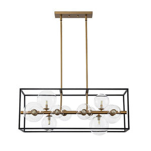 LightFixturesUSA - Mid - Century Glass Bubble Rectangular Cage Island Chandelier - Chandelier - Black + Brass - 