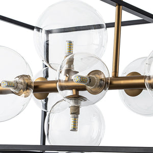 LightFixturesUSA - Mid - Century Glass Bubble Rectangular Cage Island Chandelier - Chandelier - Black + Brass - 