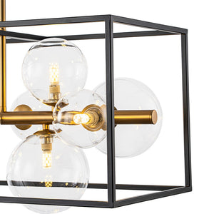 LightFixturesUSA - Mid - Century Glass Bubble Rectangular Cage Island Chandelier - Chandelier - Black + Brass - 