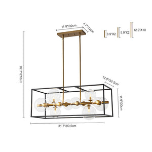LightFixturesUSA - Mid - Century Glass Bubble Rectangular Cage Island Chandelier - Chandelier - Black + Brass - 