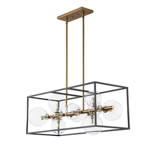 LightFixturesUSA - Mid - Century Glass Bubble Rectangular Cage Island Chandelier - Chandelier - Black + Brass - 