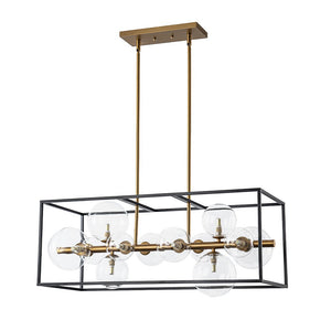 LightFixturesUSA - Mid - Century Glass Bubble Rectangular Cage Island Chandelier - Chandelier - Black + Brass - 