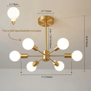 LightFixturesUSA - Mid - Century Modern 6 - Light Brass Sputnik Ceiling Light - Ceiling Light - Brass (Pre - Order) - 