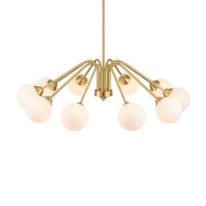 LightFixturesUSA - Mid - Century Opal Glass Globe Brass Sputnik Chandelier - Chandelier - 10 - Lt - 
