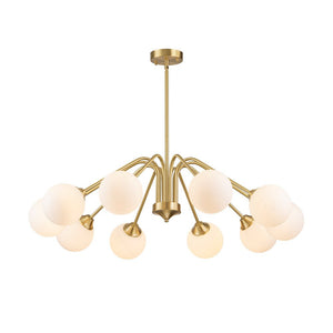 LightFixturesUSA - Mid - Century Opal Glass Globe Brass Sputnik Chandelier - Chandelier - 10 - Lt - 