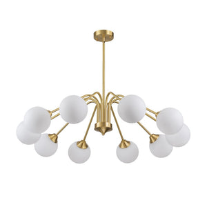 LightFixturesUSA - Mid - Century Opal Glass Globe Brass Sputnik Chandelier - Chandelier - 10 - Lt - 