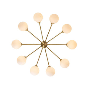 LightFixturesUSA - Mid - Century Opal Glass Globe Brass Sputnik Chandelier - Chandelier - 10 - Lt - 