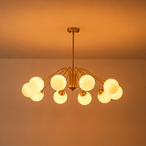 LightFixturesUSA - Mid - Century Opal Glass Globe Brass Sputnik Chandelier - Chandelier - 10 - Lt - 