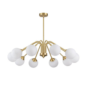 LightFixturesUSA - Mid - Century Opal Glass Globe Brass Sputnik Chandelier - Chandelier - 10 - Lt - 