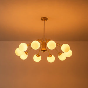 LightFixturesUSA - Mid - Century Opal Glass Globe Brass Sputnik Chandelier - Chandelier - 10 - Lt - 