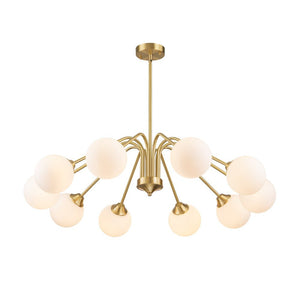 LightFixturesUSA - Mid - Century Opal Glass Globe Brass Sputnik Chandelier - Chandelier - 10 - Lt - 