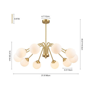 LightFixturesUSA - Mid - Century Opal Glass Globe Brass Sputnik Chandelier - Chandelier - 10 - Lt - 