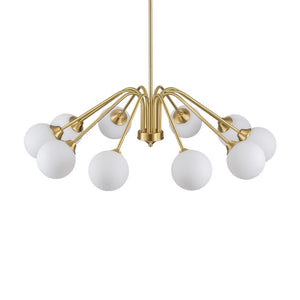 LightFixturesUSA - Mid - Century Opal Glass Globe Brass Sputnik Chandelier - Chandelier - 10 - Lt - 