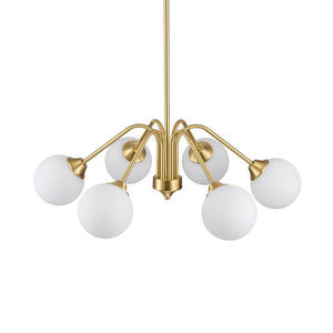 LightFixturesUSA - Mid - Century Opal Glass Globe Brass Sputnik Chandelier - Chandelier - 6 - Lt - 